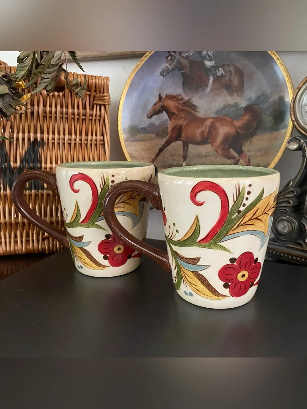 Pier 1 Imports 2pc Carynthum Coffee Mugs Handcrafted Porcelain Earthenware